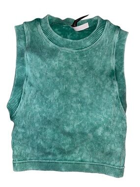 Zenana L/XL Ribbed Knit Sleeveless Top in Mineral Wash Turquoise Green